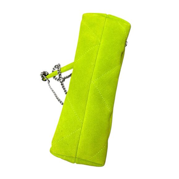 Tory Burch Mini Kira Bag Yellow Green Suede Crossbody Silver Chain - Picture 8 of 13